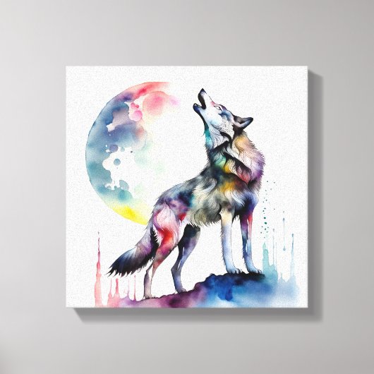 Kleurrijke Wolf's Serenade Canvas Afdruk (Voorkant)