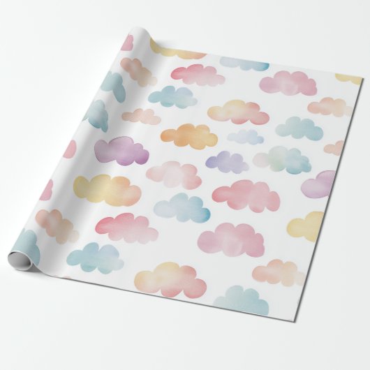 Kleurrijke wolken baby cadeaupapier (Uitgerold)