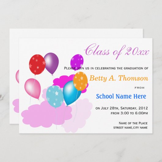 Kleurrijke wolken en ballonnen kleuterschool kaart (Voorkant / Achterkant)