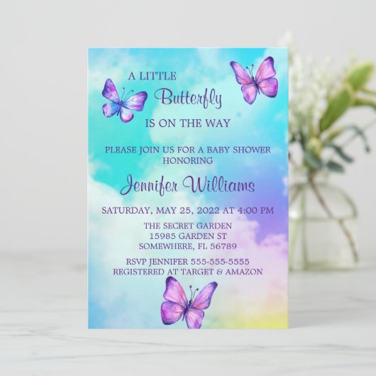 Kleurrijke wolken en vlinderBaby shower Kaart (Staand voorkant)