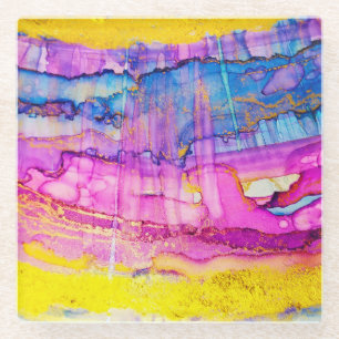 Kleurrijke wolken macro, inkt spatten. glazen onderzetter