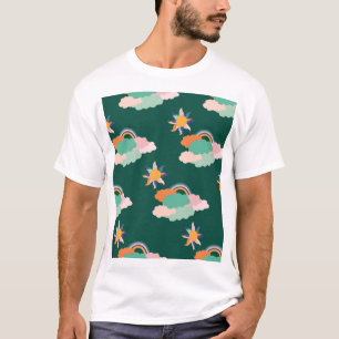 Kleurrijke wolken regenbogen naadloos patroon t-shirt