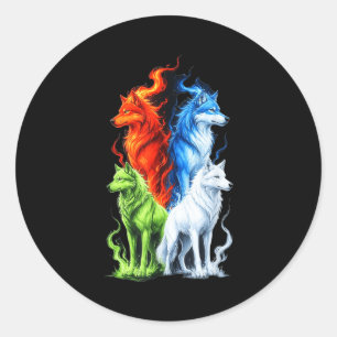 Kleurrijke Wolven Cute Wolf Huilend Grappig Wild A Ronde Sticker
