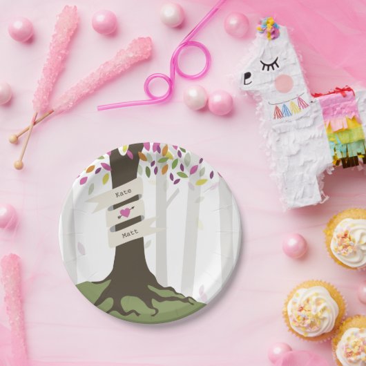 Kleurrijke Woodland bruiloft Papieren Bordje (Feest)