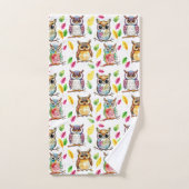Kleurrijke Woodland Uilen en bladeren Waterverf Bad Handdoek (Handdoek)