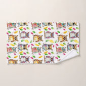 Kleurrijke Woodland Uilen en bladeren Waterverf Bad Handdoek (Handdoek)