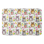 Kleurrijke Woodland Uilen en bladeren Waterverf Badmat (Voorkant)