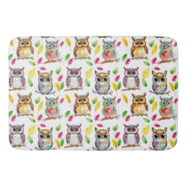 Kleurrijke Woodland Uilen en bladeren Waterverf Badmat