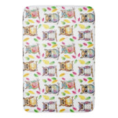 Kleurrijke Woodland Uilen en bladeren Waterverf Badmat (Voorkant Verticaal)