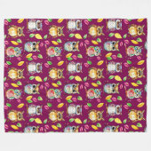 Kleurrijke Woodland Uilen en bladeren Waterverf Fleece Deken (Voorkant (Horizontaal))