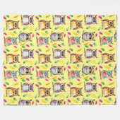 Kleurrijke Woodland Uilen en bladeren Waterverf Fleece Deken (Voorkant (Horizontaal))