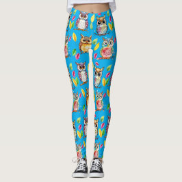 Kleurrijke Woodland Uilen en bladeren Waterverf Leggings