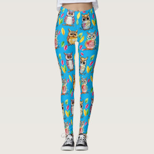 Kleurrijke Woodland Uilen en bladeren Waterverf Leggings