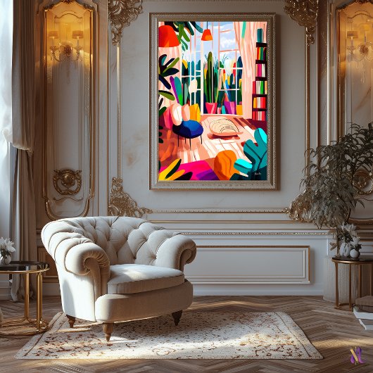 Kleurrijke woonkamer in Fauvistische stijl Canvas Afdruk