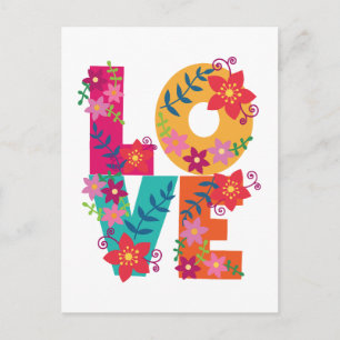 Kleurrijke woordliefde versierd met bloemen briefkaart