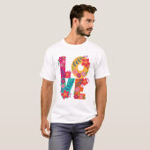 Kleurrijke woordliefde versierd met bloemen t-shirt (Voorkant volledig)