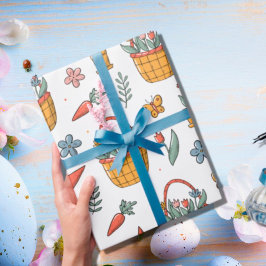 Kleurrijke Wortels Bloemen Lente Patroon Pasen Cadeaupapier