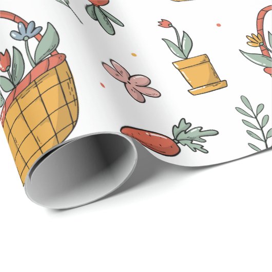 Kleurrijke Wortels Bloemen Lente Patroon Pasen Cadeaupapier (Rol Hoek)