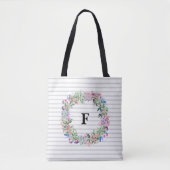 Kleurrijke Wreath Stripes | Monogram Tote Bag (Voorkant)