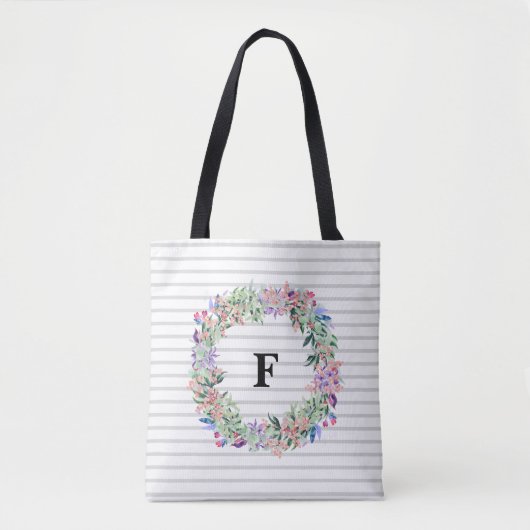 Kleurrijke Wreath Stripes | Monogram Tote Bag (Voorkant)