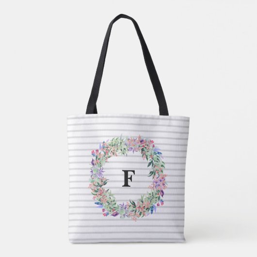 Kleurrijke Wreath Stripes | Monogram Tote Bag (Achterkant)