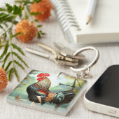 Kleurrijke Wyandotte Rooster Sleutelhanger (Voorkant Rechts)