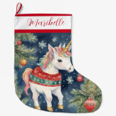 Kleurrijke Xmas Eenhoorn Grote Kerstsok (Voorkant)