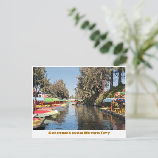 Kleurrijke Xochimilco Trajinera boten in Mexico-St Briefkaart (Staand voorkant)