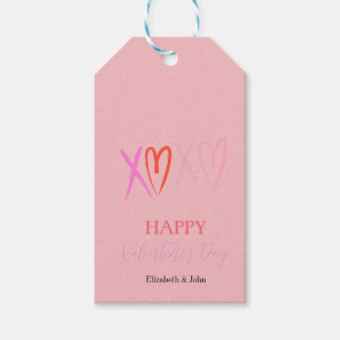 Kleurrijke "XOXO" Harten Valentijnsdag Cadeaulabel