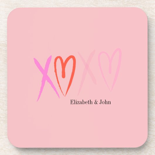 Kleurrijke "XOXO" Hearts Valentijnsdag Bier Onderzetter (Voorkant)