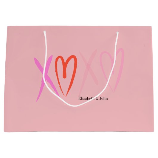 Kleurrijke "XOXO" Hearts Valentijnsdag Groot Cadeauzakje (Voorkant)