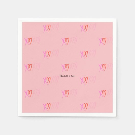 Kleurrijke "XOXO" Hearts Valentijnsdag Servet (Voorkant)