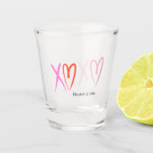 Kleurrijke "XOXO" Hearts Valentijnsdag Shot Glas (Voorkant)