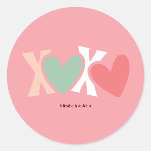 Kleurrijke "XOXO"-Valentijnsdag Ronde Sticker (Voorkant)