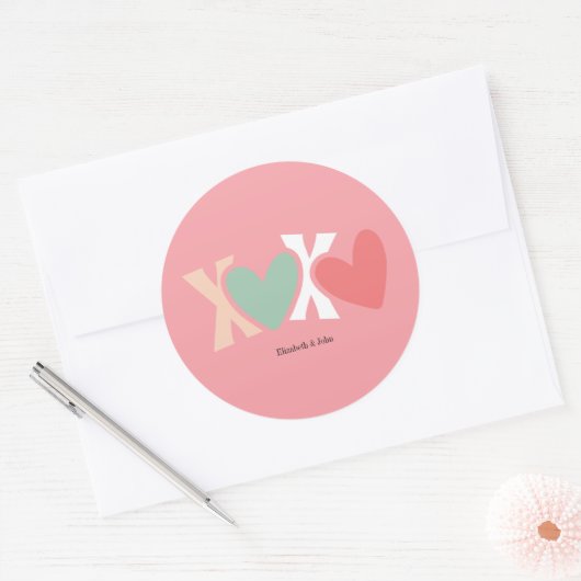 Kleurrijke "XOXO"-Valentijnsdag Ronde Sticker (Envelop)