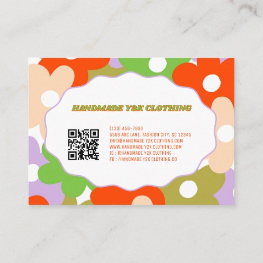 Kleurrijke Y2K Bloem Handgemaakte Kleding Visitekaartje (Achterkant)