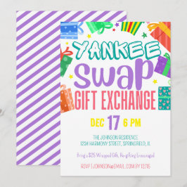 Kleurrijke Yankee Swap Cadeau Uitwisseling Feest Kaart