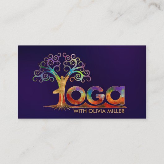 Kleurrijke Yoga Boom Woord Kunst Visitekaartje (Voorkant)