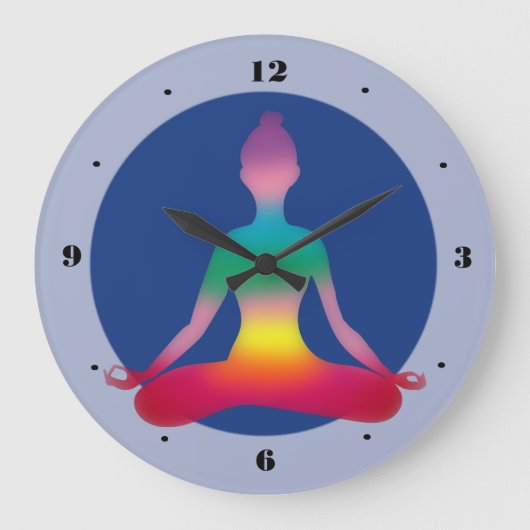 Kleurrijke Yoga Dame Silhouette Wall Clock Grote Klok (Voorkant)