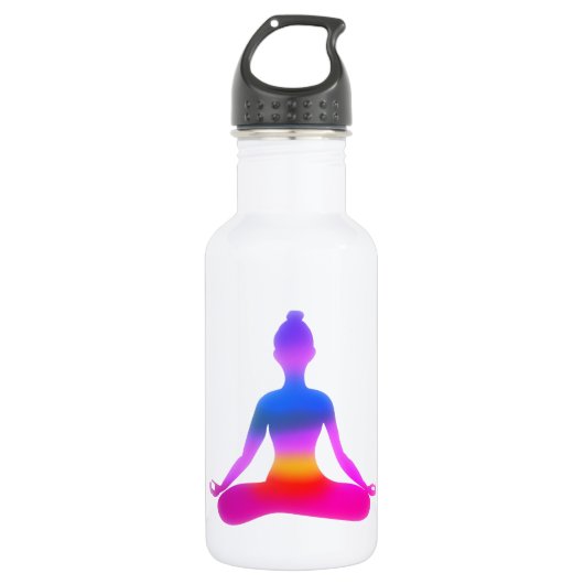 Kleurrijke yogadame silhouetfles waterfles (Voorkant)