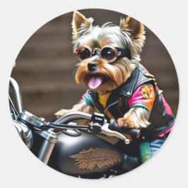 Kleurrijke Yorkie Dog op motorfiets Sticker