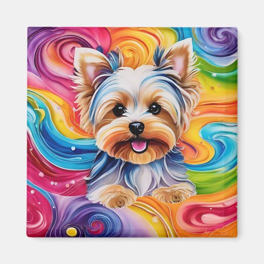 Kleurrijke Yorkie-magneet om uw ruimte op te fleur Magneet (Voorkant)