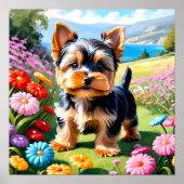 Kleurrijke Yorkie Terrier Puppy Poseren in het Par Poster (Voorkant)