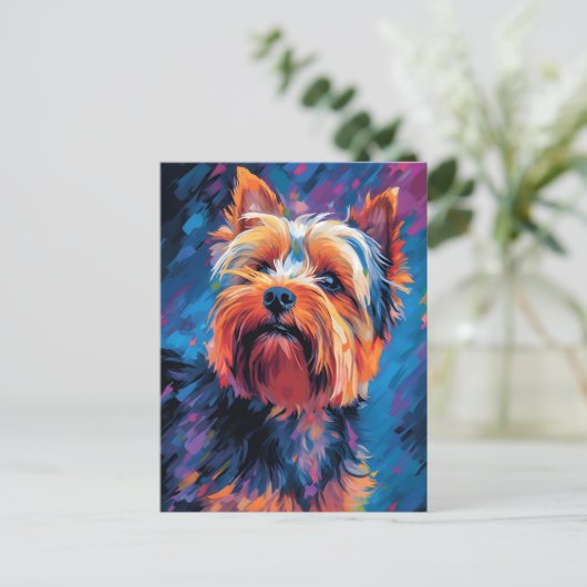 Kleurrijke Yorkshire Terrier Briefkaart (Staand voorkant)