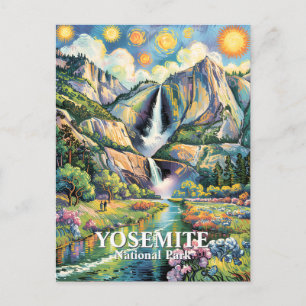 Kleurrijke Yosemite Lentewaterfall Wandelroute Briefkaart