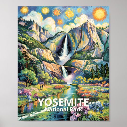 Kleurrijke Yosemite Lentewaterfall Wandelroute Poster (Voorkant)