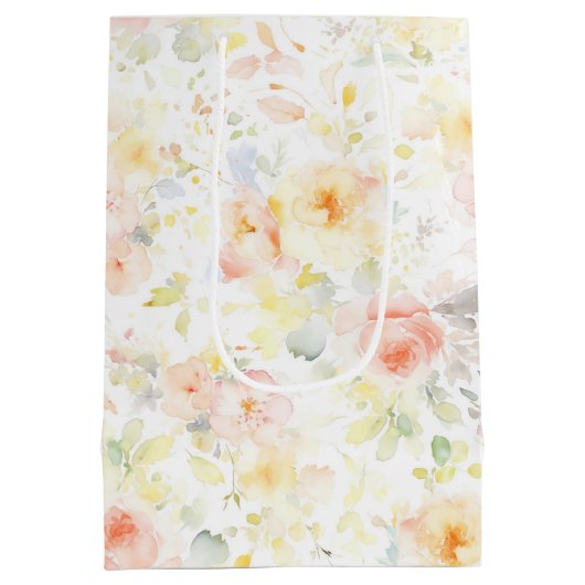 Kleurrijke zachte bloemen Elegant Boho geschilderd Medium Cadeauzakje (Achterkant)