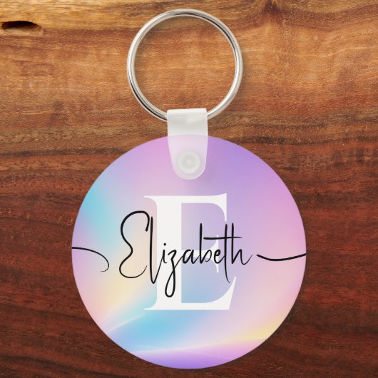 Kleurrijke zachte pastelkleuren Gradient Chic Mono Sleutelhanger (Voorkant)