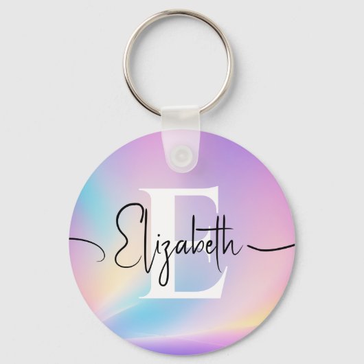 Kleurrijke zachte pastelkleuren Gradient Chic Mono Sleutelhanger (Achterkant)