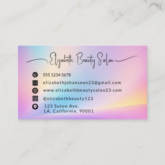 Kleurrijke zachte pastelkleuren Gradient Chic Mono Visitekaartje (Achterkant)